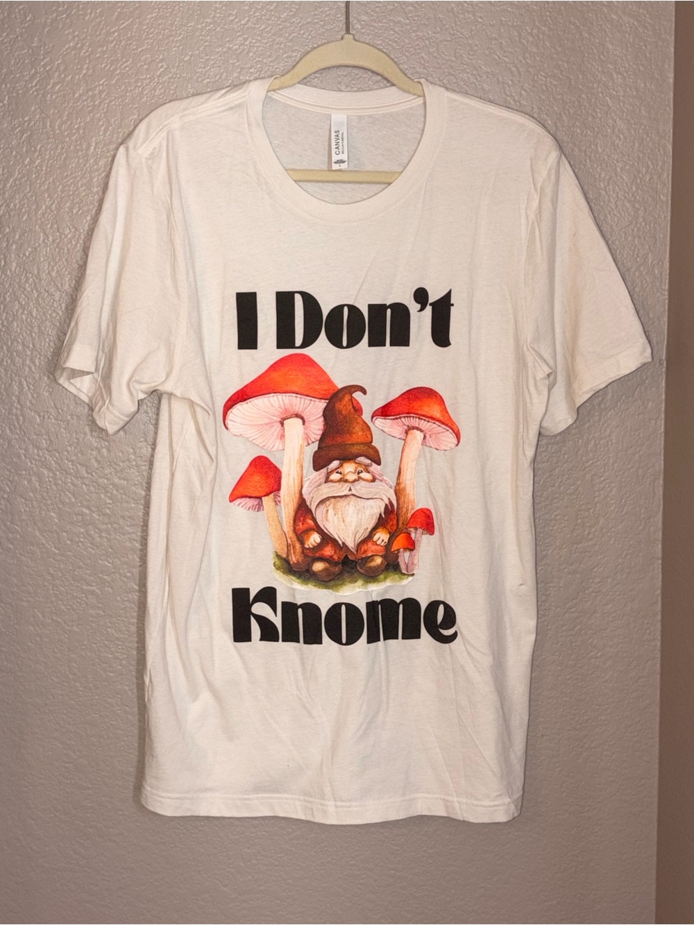 Bella Canvas White Tee with Red & Orange Mushroom Gnome Graphic